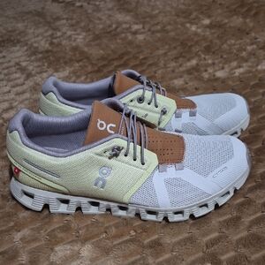 On Running Womans Shoes - White, Tan, and Light Green